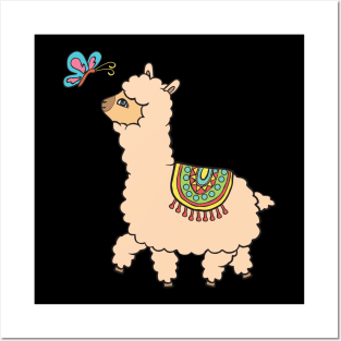 Alpaca with a butterfly Posters and Art